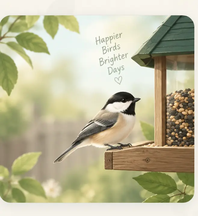 Chickadee at a backyard bird feeder